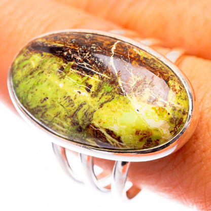 925 sterling silver ring with oval gaspeite cabochon, green and brown marbled design