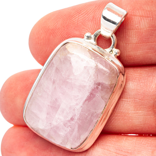 Sterling silver Kunzite pendant with faceted pink cushion stone, top bail detail