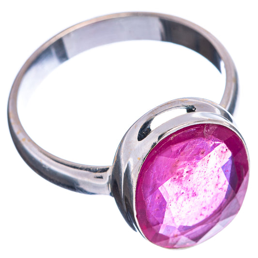 Oval magenta ruby glass-filled ring, .925 sterling silver band, size 10, bezel setting