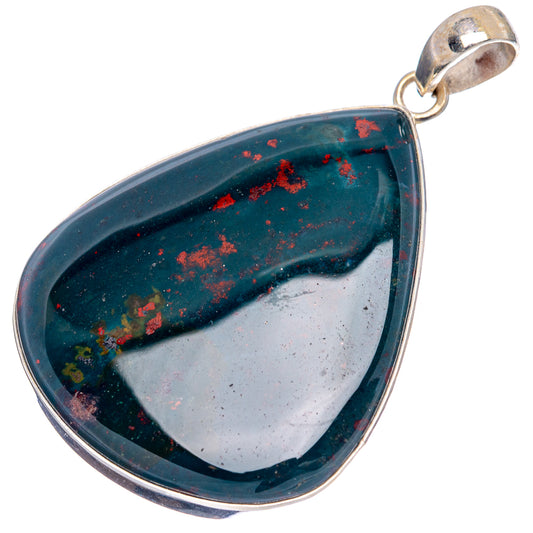 Bloodstone pendant teardrop in .925 sterling silver, dark green stone with white veining