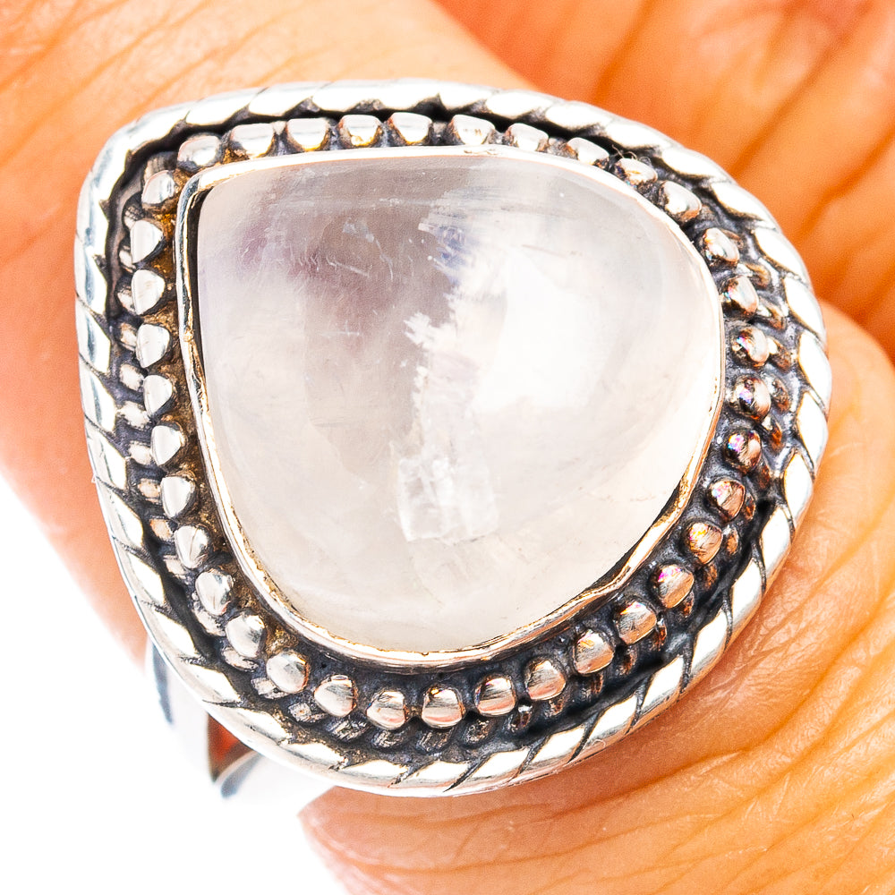 (Classic Series) Rainbow Moonstone Ring Size 6.5 (.925 Sterling Silver)