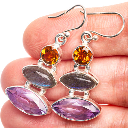 Amethyst, Labradorite, Citrine Earrings 1 5/8" (925 Sterling Silver) E432533