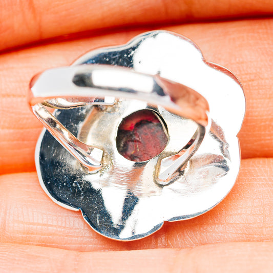 Southwestern Style Red Dahlia Turquoise Ring Size 6.75 (.925 Sterling Silver)