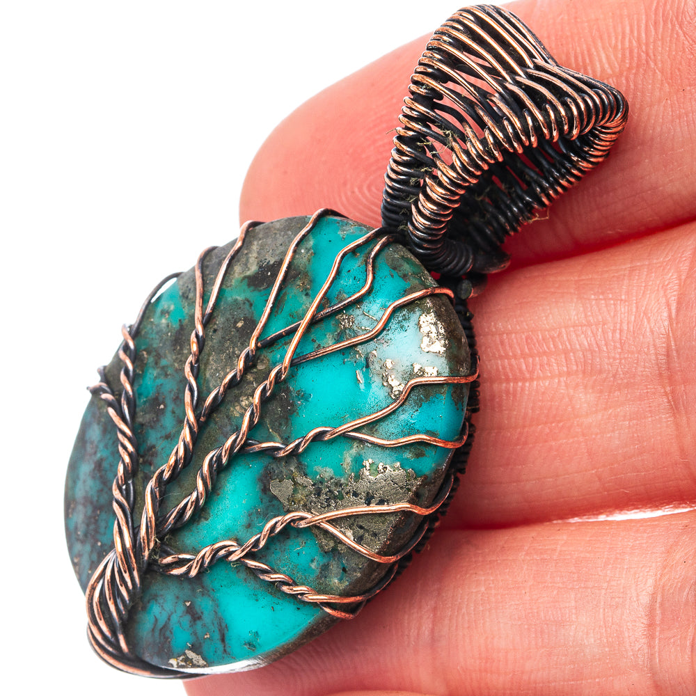Turquoise Tree of Life Pendant 1 3/4" (Oxidized Copper)