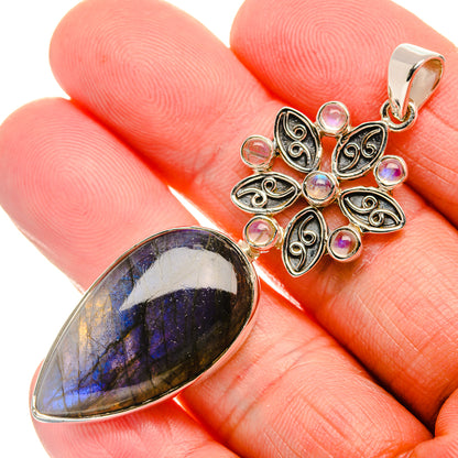 Signature Labradorite, Rainbow Moonstone 925 Sterling Silver Pendant 2 3/8" (925 Sterling Silver) PD37809