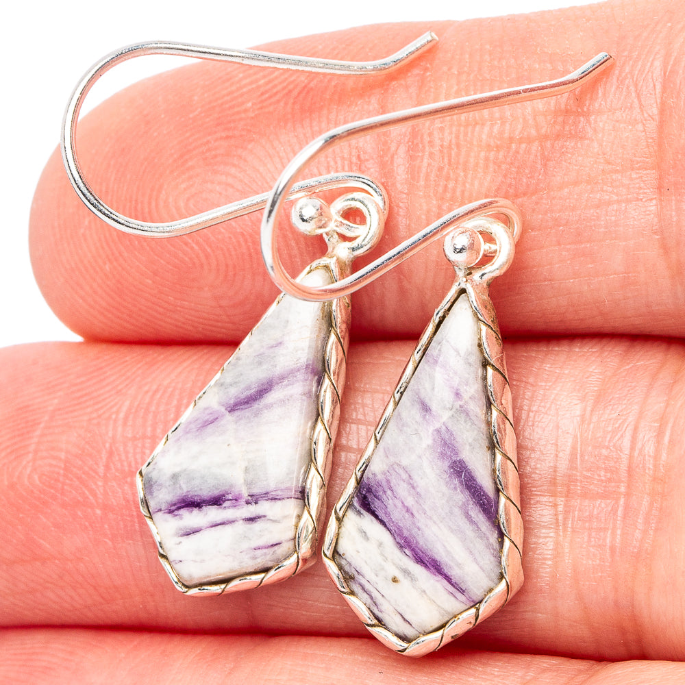 925 sterling silver drop earrings with purple-and-white teardrop stones and hooks