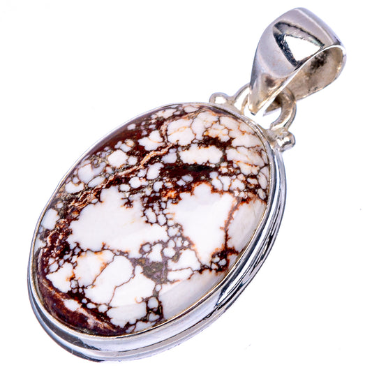 Wild Horse Jasper oval pendant in .925 sterling silver with brown-and-white cabochon