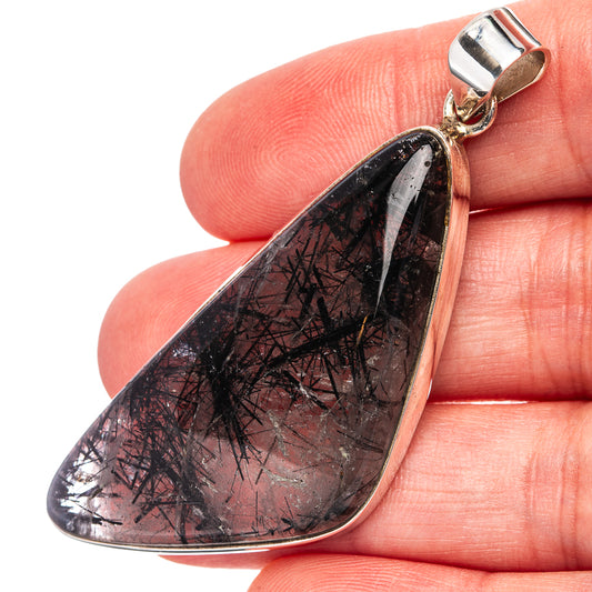 Tourmalinated quartz teardrop pendant in .925 sterling silver with bail