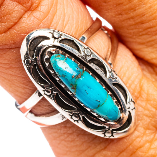 Sterling silver turquoise oval ring with ornate etched bezel