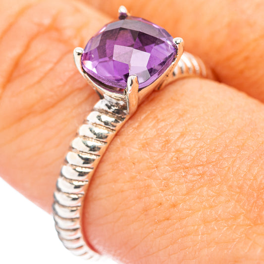 Amethyst sterling silver ring, size 9, oval purple gemstone with four prongs