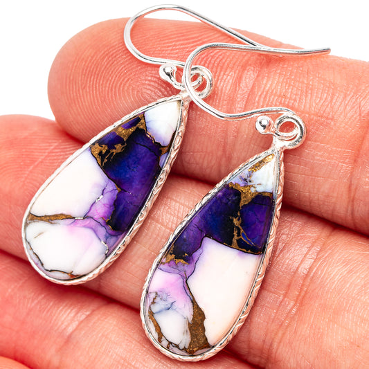 Sterling silver teardrop earrings with purple blue and white stone, fishhook backs