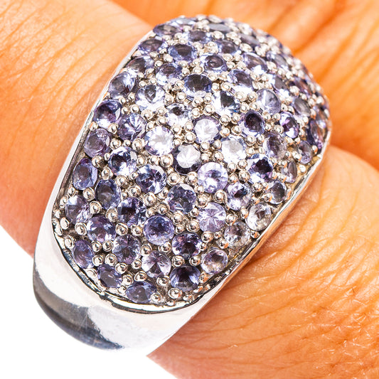 925 sterling silver oval tanzanite gemstone ring with purple faceted stone cluster