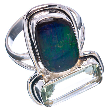 Premium Ammolite, Green Amethyst Ring Size 8 (.925 Sterling Silver)