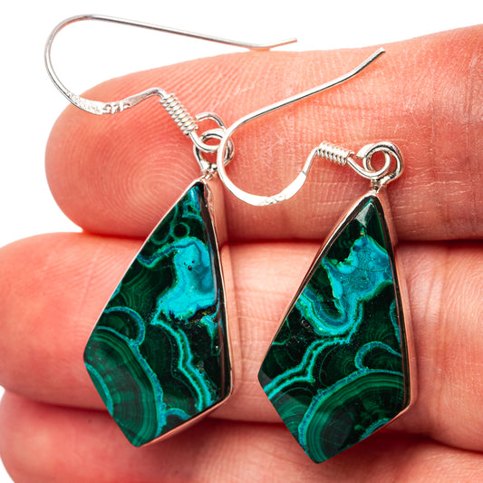Premium Malachite In Chrysocolla Earrings 1 3/4" (.925 Sterling Silver)