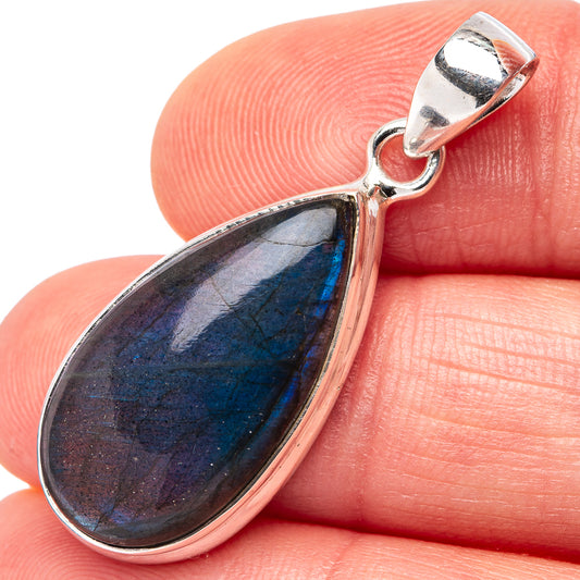 Teardrop labradorite pendant in .925 sterling silver with blue-gray stone and loop bail