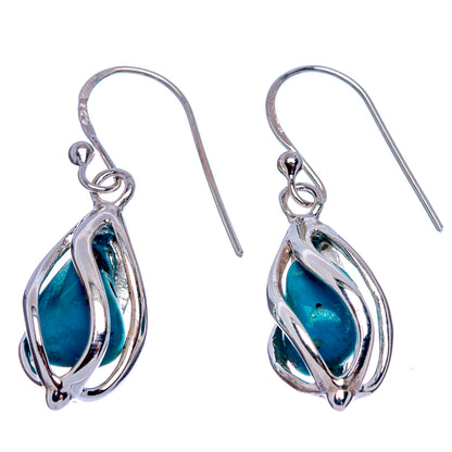 Tibetan Turquoise Earrings 1 1/4" (925 Sterling Silver) E433386