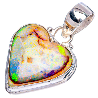 Rare Sterling Opal Heart Pendants 1 1/4" (925 Sterling Silver) P43232