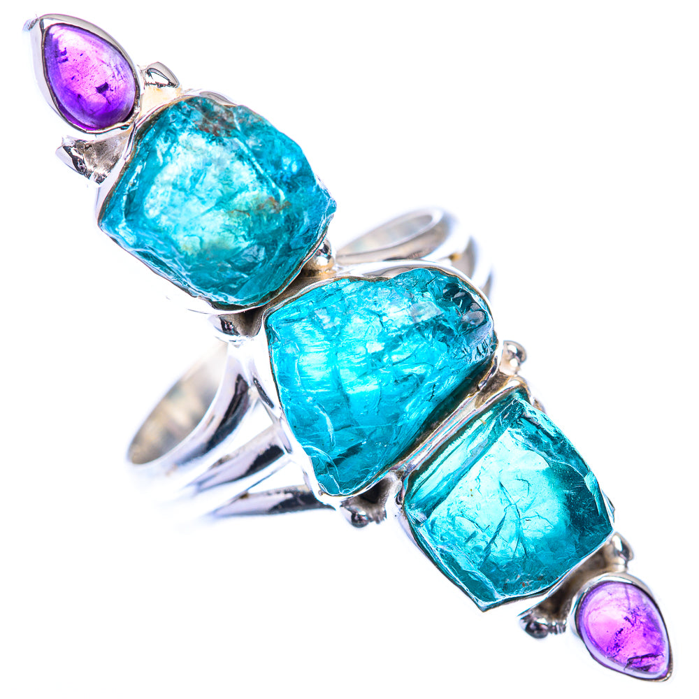 Large Raw Blue Fluorite, Amethyst 925 Sterling Silver Ring Size 9 (925 Sterling Silver) RING140376
