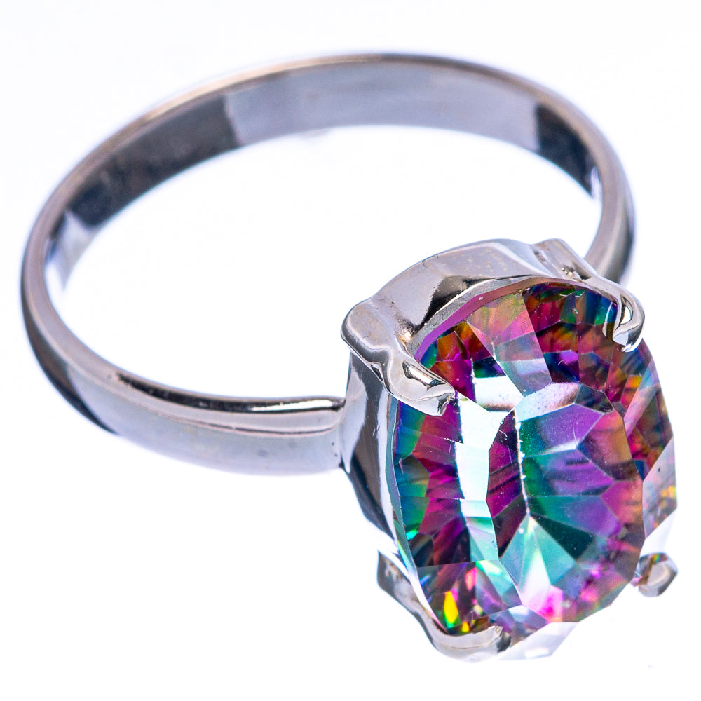 925 sterling silver ring with faceted multicolor oval gemstone and visible side prongs
