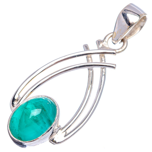 Sterling silver emerald pendant with oval green gemstone and curved arc setting