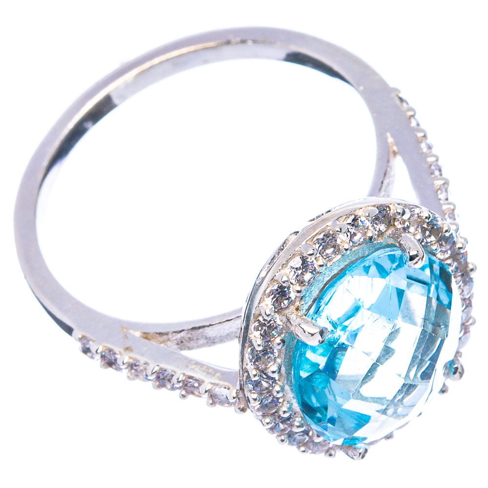 Faceted Blue Topaz, Cubic Zirconia Ring Size 8 (.925 Sterling Silver)