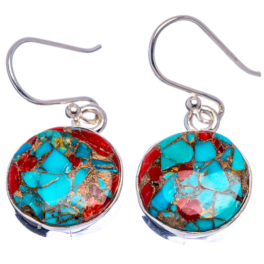 Round turquoise matrix coral drop earrings with .925 sterling silver shepherd hooks
