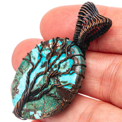 Turquoise Tree of Life Pendant 1 7/8" (Oxidized Copper)