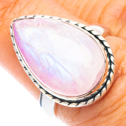 Pink Moonstone Ring Size 6.5 (925 Sterling Silver) R7051