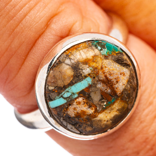 Turquoise matrix sterling silver ring with oval cabochon gemstone, size 8.75
