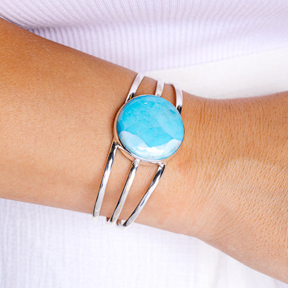 Premium Larimar Cuff Bracelet (.925 Sterling Silver)