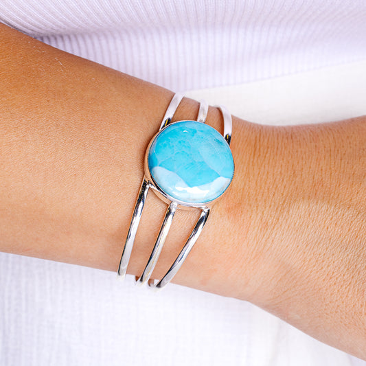 Premium Larimar Cuff Bracelet (.925 Sterling Silver)