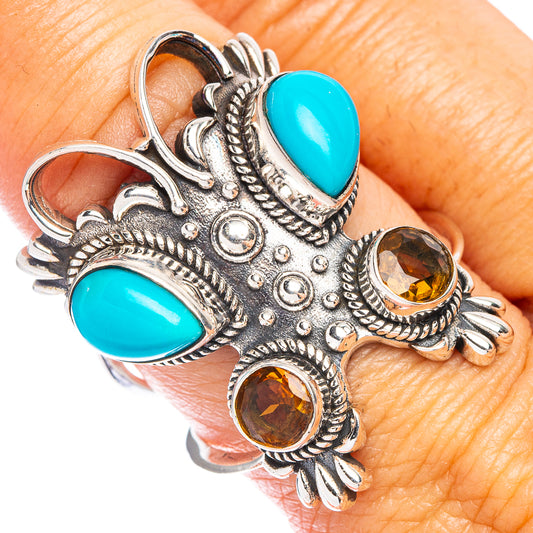 Arizona Turquoise, Citrine Butterfly Ring Size 9 (925 Sterling Silver) R7395