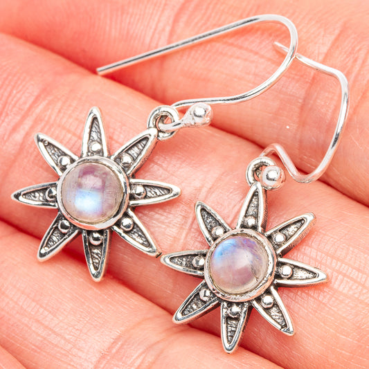 Rainbow Moonstone Flower Dainty Earrings 1 1/4" (925 Sterling Silver) E2080