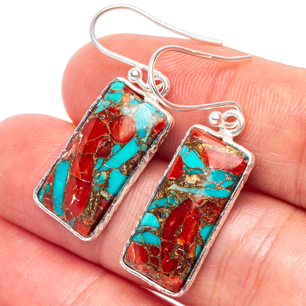 Coral Turquoise Matrix Earrings 1 3/8" (925 Sterling Silver) E2470