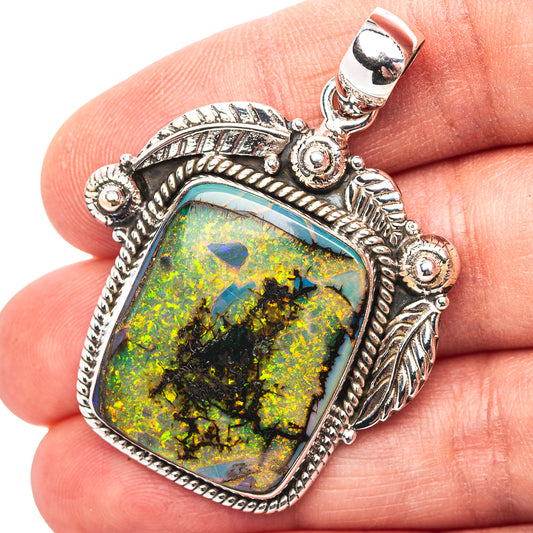 Premium Southwestern Style Sterling Opal Pendant 1 3/4" (.925 Sterling Silver)
