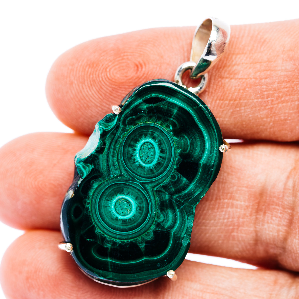 Chrysocolla In Malachite Slice Pendant 1 5/8" (.925 Sterling Silver)