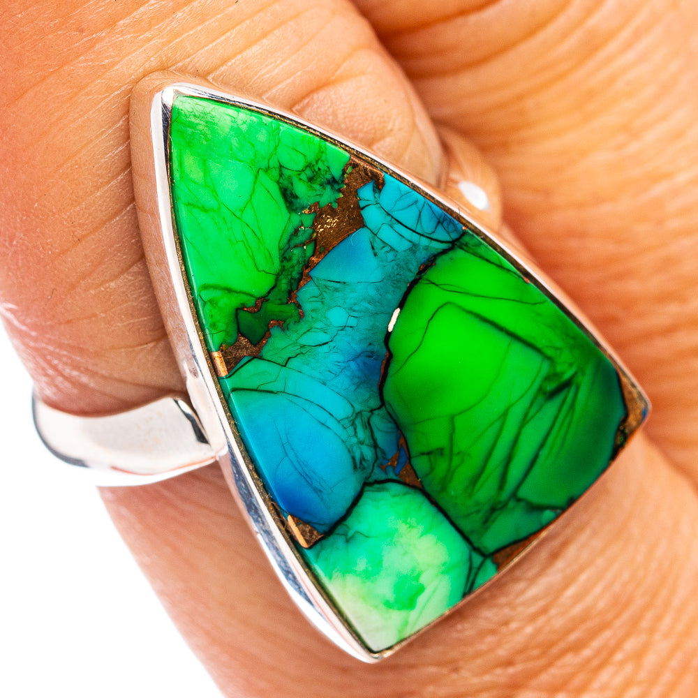 Premium Peacock Dahlia Turquoise Ring Size 8 Adjustable (.925 Sterling Silver)