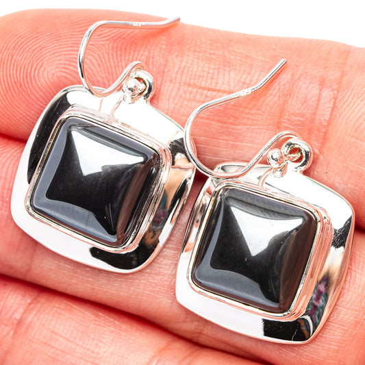 Hematite square-stone drop earrings in .925 sterling silver with fishhook closures