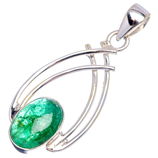 .925 sterling silver teardrop pendant with oval green emerald and loop bail