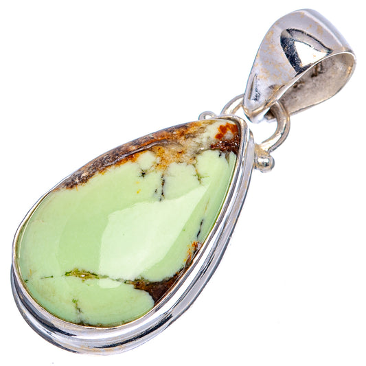Teardrop chrysoprase pendant with sterling silver bezel and loop bail, green-yellow gemstone
