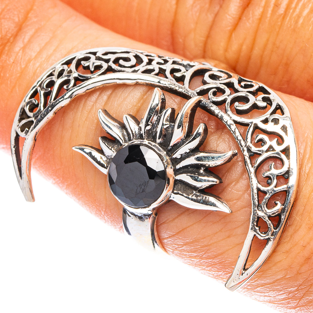 Black Onyx Moon Sun Dainty Ring Size 7 Adjustable (925 Sterling Silver) R5252