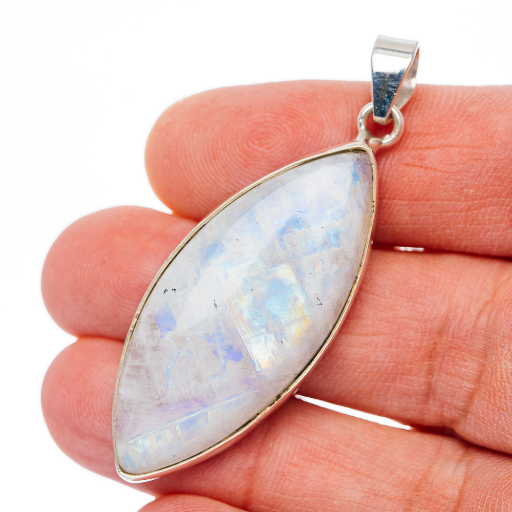 Premium Rainbow Moonstone Pendant 2 1/8" (.925 Sterling Silver)