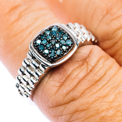 Blue Diamond Ring Size 7.75 (.925 Sterling Silver)