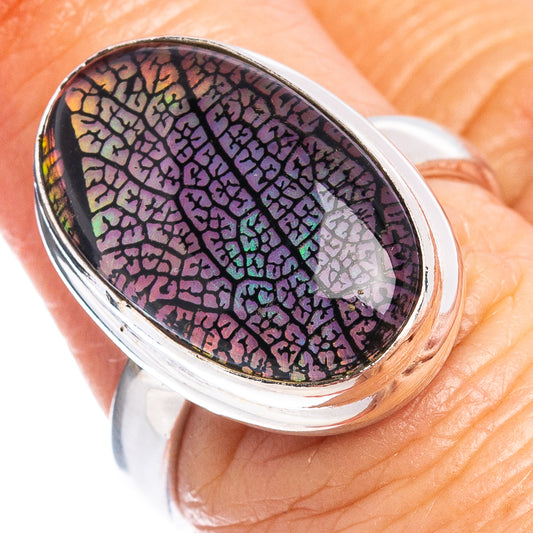 Sterling silver oval opal-effect ring, iridescent purple-pink with gold texture