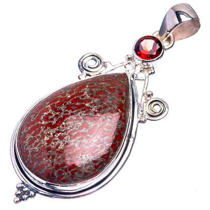 Dinosaur Bone, Garnet Pendant 2 1/4" (925 Sterling Silver) P38812