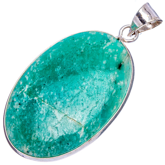 Amazonite pendant, silver-plated oval stone with loop bail