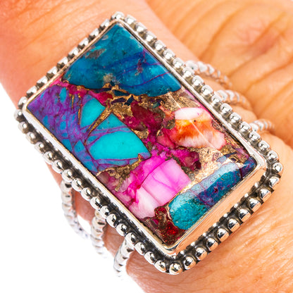 Pink Dahlia Mohave Turquoise Ring Size 7.75 (.925 Sterling Silver)