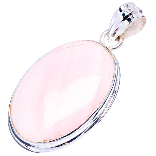 Pink opal oval pendant, polished .925 sterling silver setting