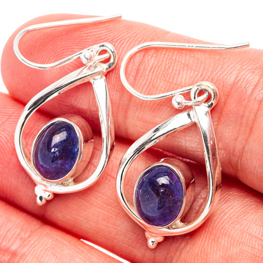 925 sterling silver teardrop earrings with oval blue tanzanite-style gemstones