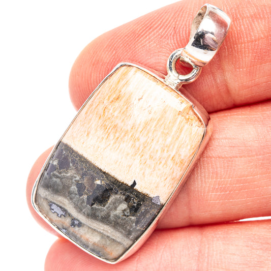 Sterling silver rectangular celestobarite pendant with polished bail and bezel